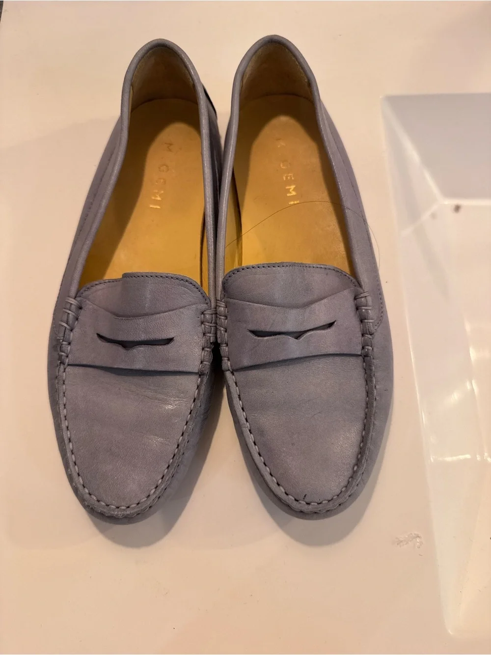 New M. Gemi The Pastoso in Light Gray Leather Penny Driving Loafers size 38.5
